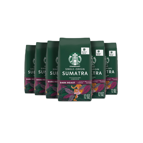 Starbucks Sumatra Whole Bean Coffee, Dark Roast, 12oz (6-Pack) - 100% Arabica