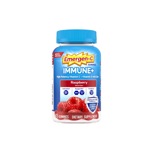 Emergen-C Immune+ Gummies, Vitamin D + C, 45 Count, Raspberry Flavor, 750 mg