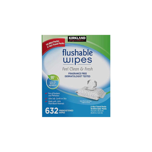 Kirkland Flushable Plant-Based Hypoallergenic Wipes – 640 ct