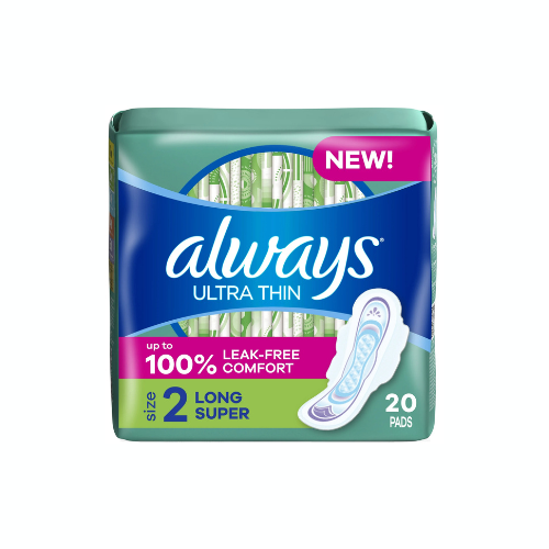Always Feminine Pads with Wings, Size 2 Super Absorbency, Unscented, 20 CT – Case Pack of 12