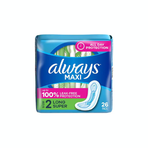 Always Maxi Feminine Pads without Wings, Size 2 Unscented, 26 CT – Case Pack of 6