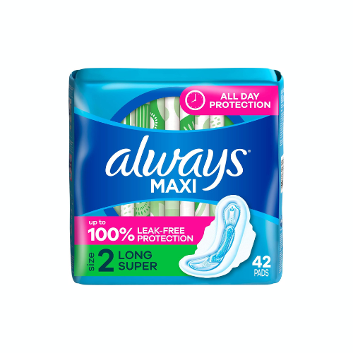 Always Maxi Pads Size 2 Long Super Absorbency, Unscented, 42 CT – Case Pack of 6