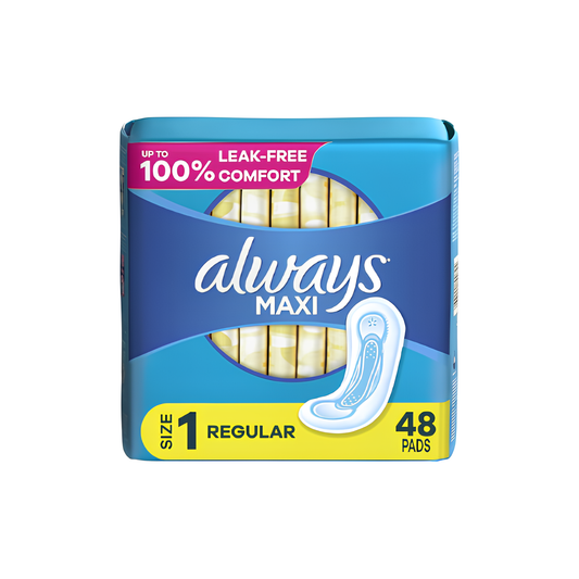 Always Maxi Pads, Size 1 Regular, Unscented – 48ct (Pack of 6)