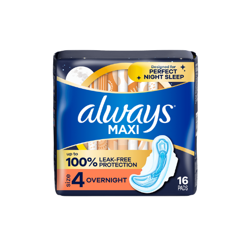 Always Maxi Night Pads with Wings, Size 4, Unscented – 6ct (Pack of 16)