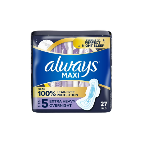 Always Maxi Size 5 Overnight Absorbency Unscented with Wings, 27 Count CASE PACK 6