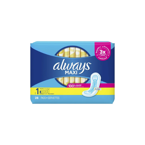 Always Maxi Daytime with Wings, Size 1, Regular, 28 Count CASE PK 12