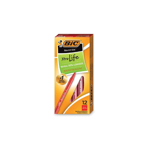 BIC PEN ROUND STICK MEDIUM POINT RED (12/BX) CASE PK 36