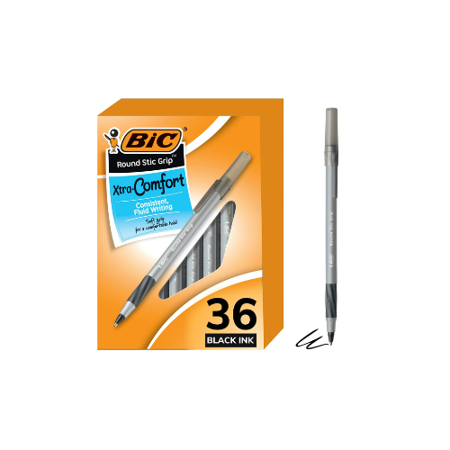 BIC PEN ROUND STICK MEDIUM POINT BLACK (12/BX) CASE PK 36