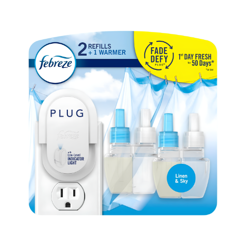 Febreze PLUG Air Freshener & Odor Eliminator Kit with Linen & Sky .87 fl. oz. Oil Refill CASE PACK 4