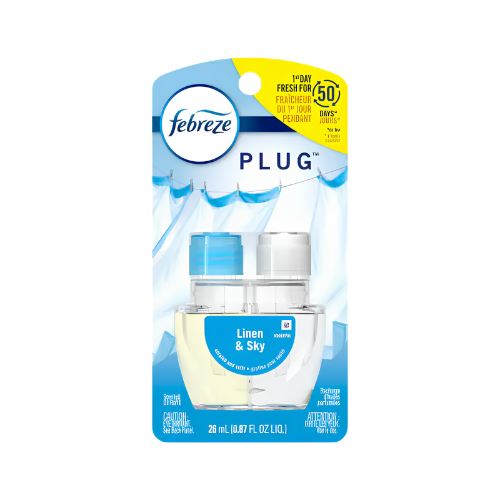 Febreze Odor-Fighting Fade Defy PLUG Air Freshener Refill, Linen & Sky, .87 fl. oz. CASE PK 8