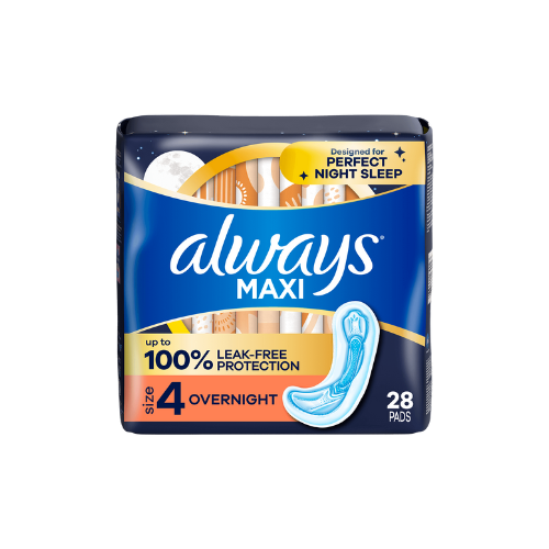 Always Maxi Overnight Pads without Wings, Size 4, Unscented – 28ct Pack of 6