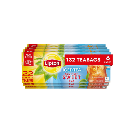 Lipton Iced Tea Southern Sweet Tea Family Size Tea Bags 22 Count (Pack of 6)